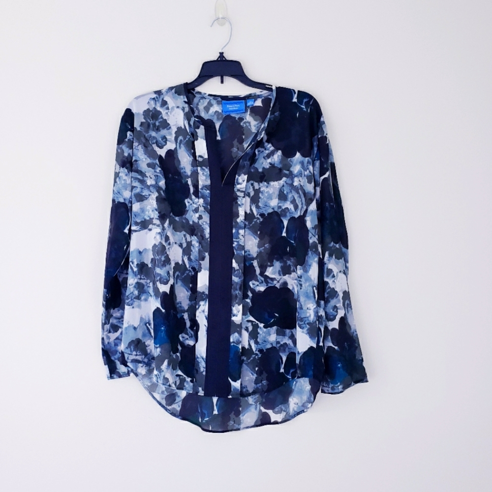 Simply Vera Vera Wang Black Gray White Floral Blouse Size Medium Sheer NWT